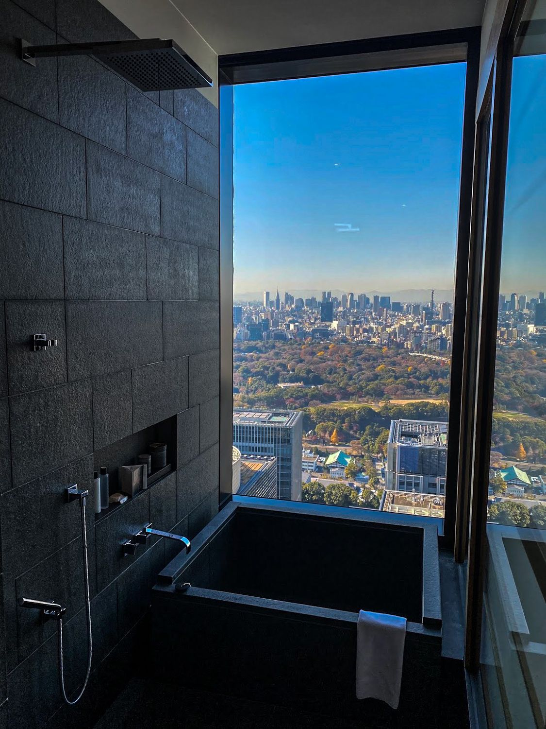 A high window looking over Tokyo at dusk