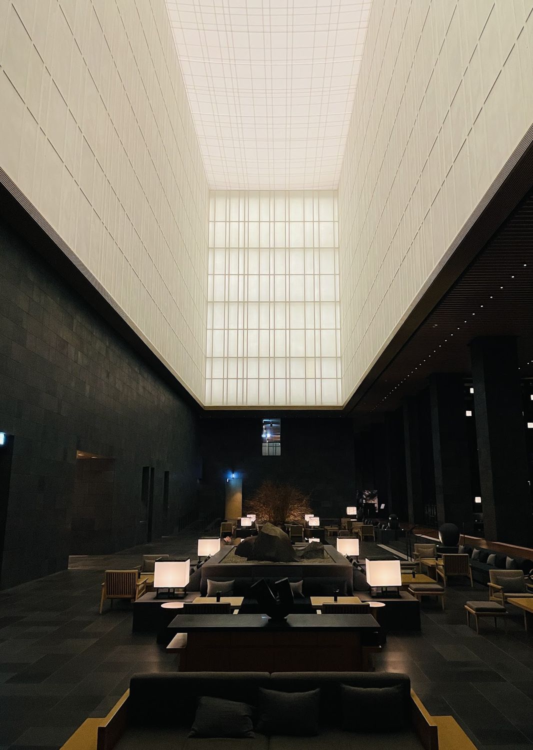 A quiet hotel lobby in Tokyo