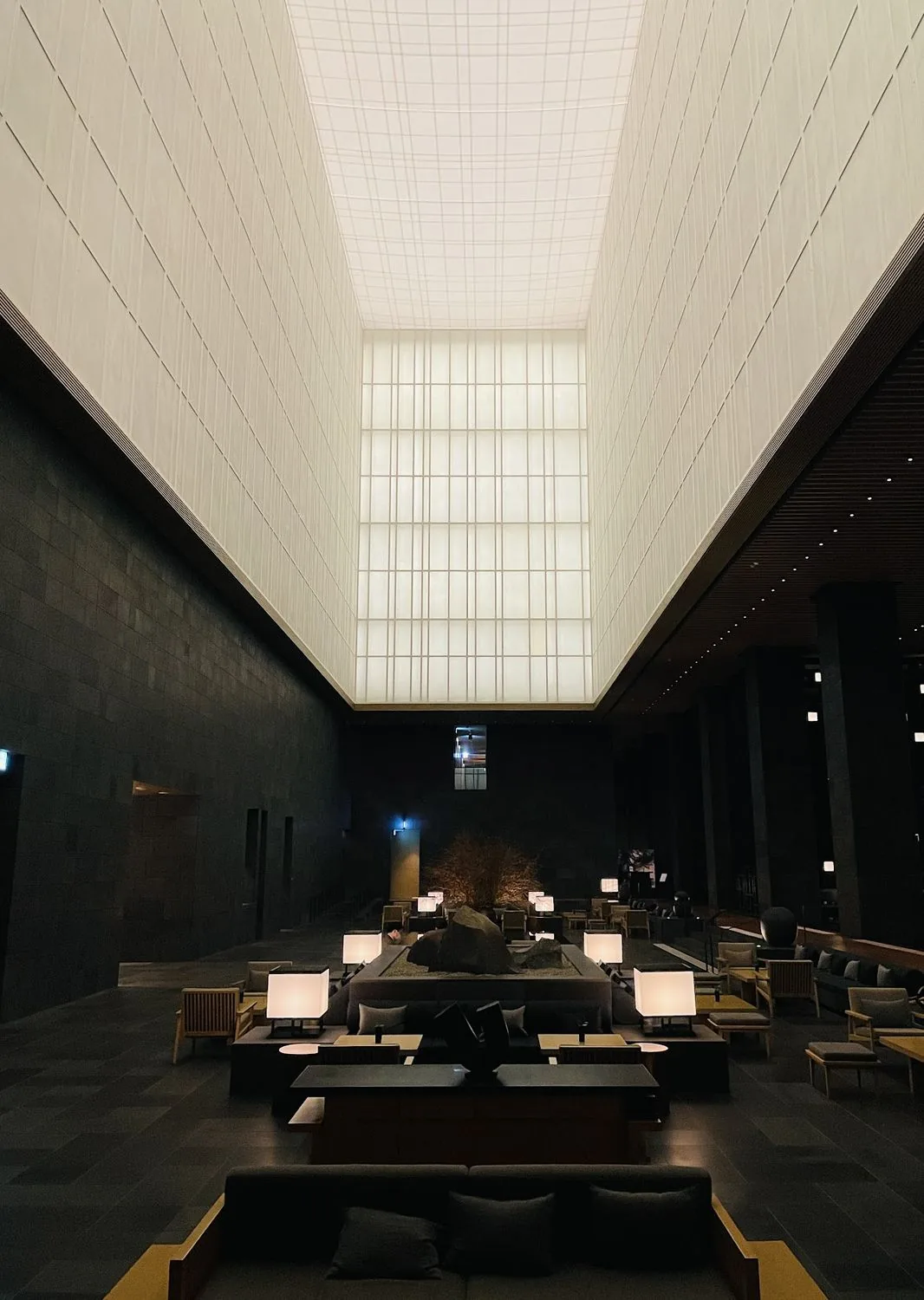 A quiet hotel lobby in Tokyo